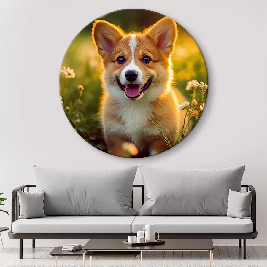Glezna Corgi kucēns savvaļas ziedos r33532