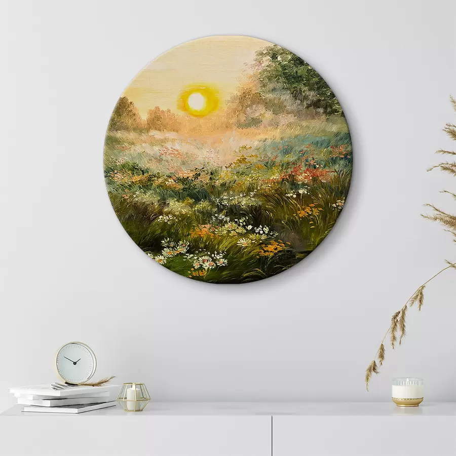 Glezna Eļļas glezna - saullēkts laukā r34612