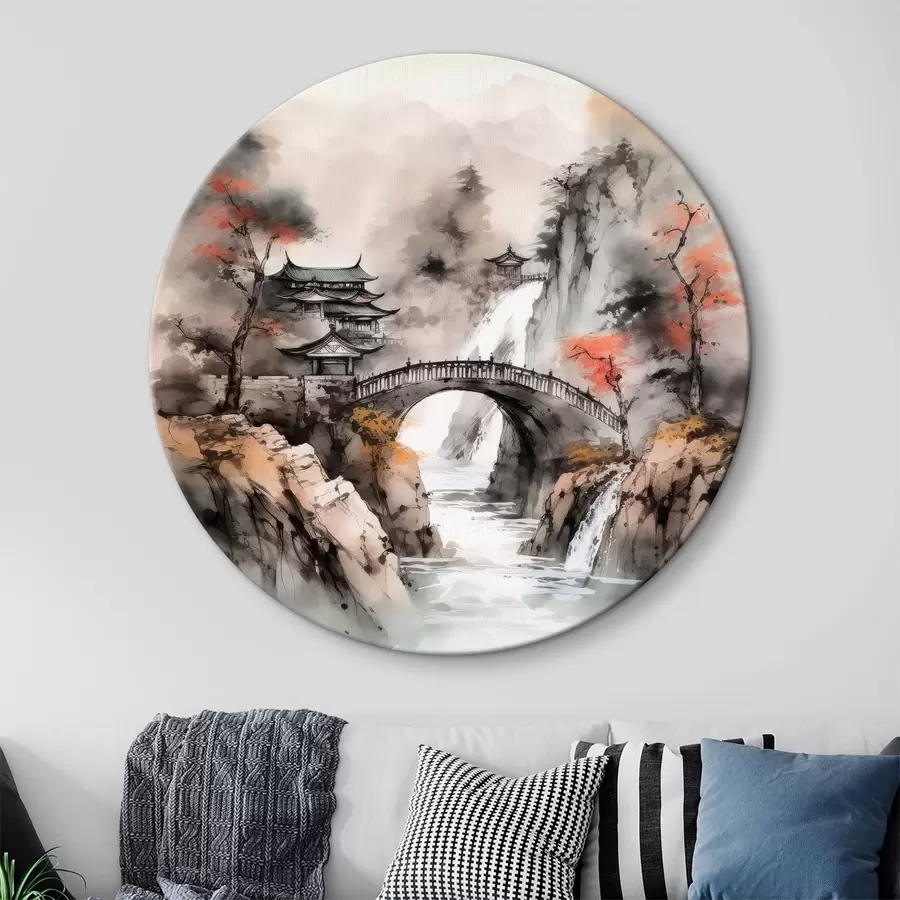 Glezna Ķīnas ainava ar tiltu r34627