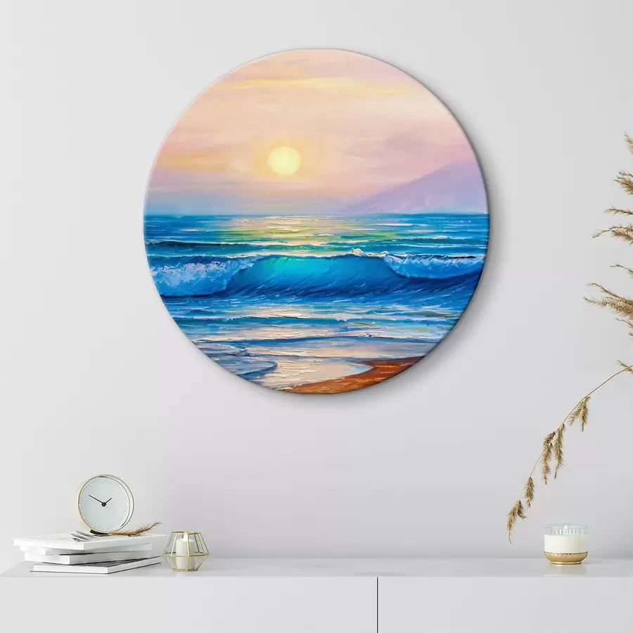 Glezna Rozā saulriets uz jūras fona r35378