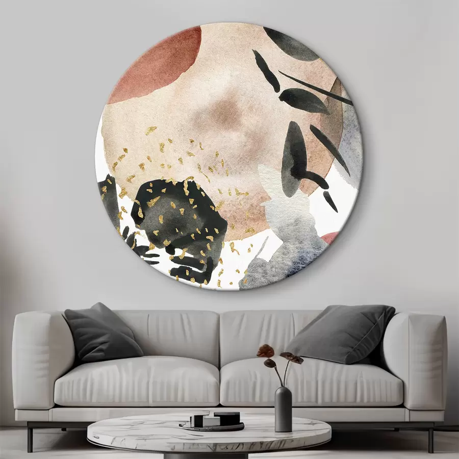 Glezna Akvareļu abstrakta plakāts ar sarkanām, melnām un smilškrāsas plankumiem r35937