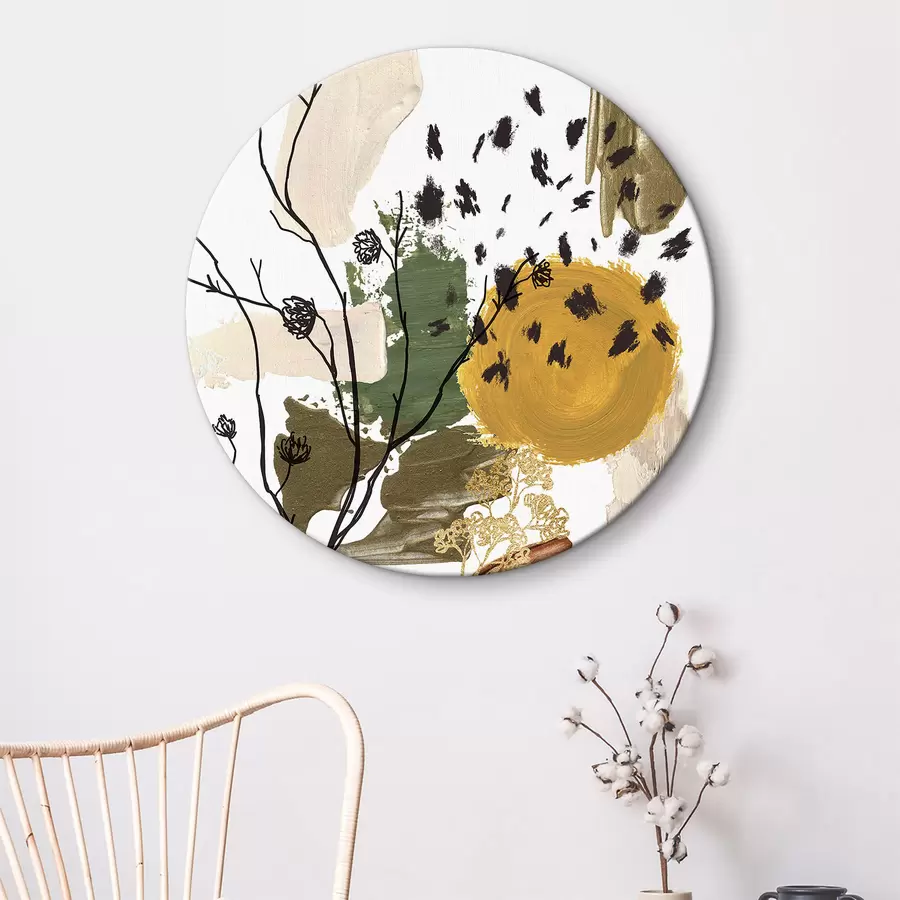 Glezna Akvareļkrāsas rudens kompozīcija ar lineāriem zariem, brūniem, dzelteniem un zaļiem plankumiem r35950