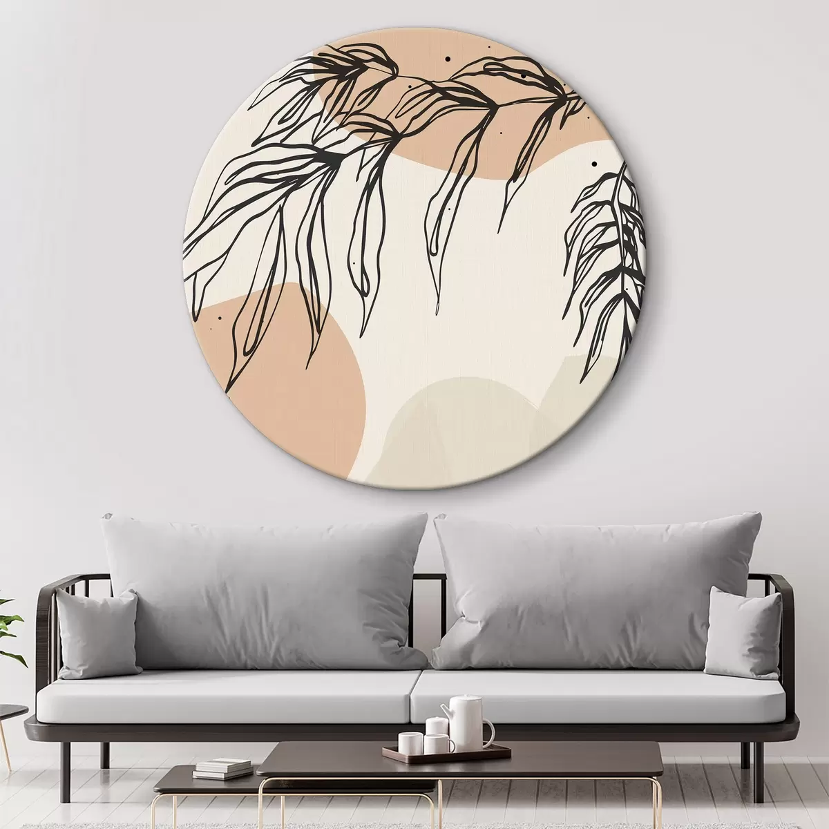 Apaļas gleznas Abstraktas lapas, dažādu formu līnijas r36186