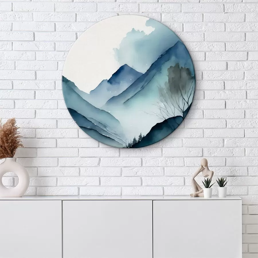 Glezna Akvarelis Abstrakta kalnu ainava, pelēkas un akvamarīna krāsas r36495