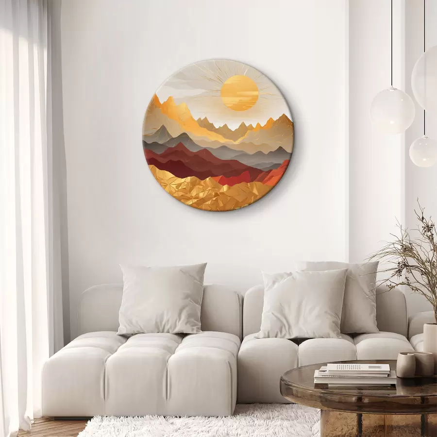 Glezna Saullēkts virs ģeometriskas kalnu ainavas r36529