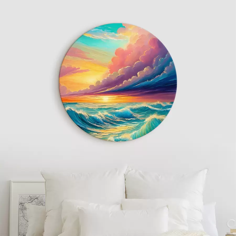 Glezna Aizkrītošie viļņi dejo zem krāsotām debesīm r36588