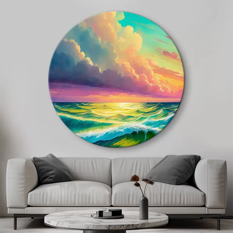 Glezna Aizkrītošie viļņi dejo zem krāsotām debesīm r36589