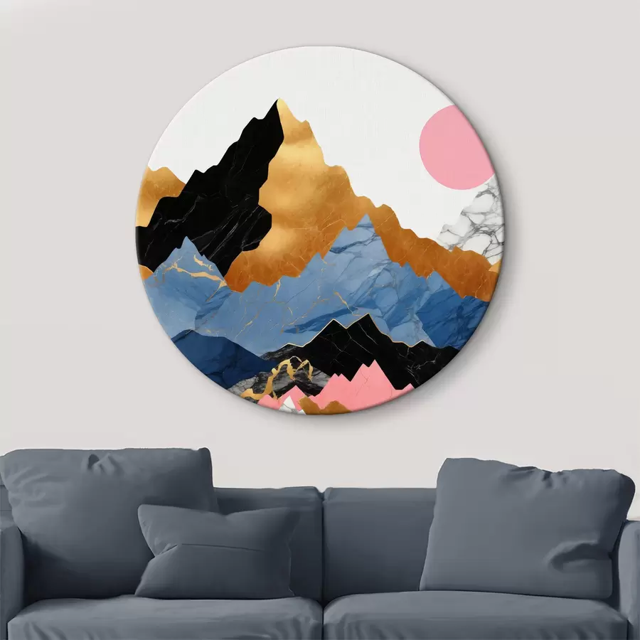 Glezna Abstraktie kalnu slāņi ar rozā sauli r36643