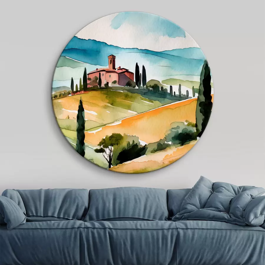 Fototapetes Itālijas ainava, akvarelis, Toskāna r36683