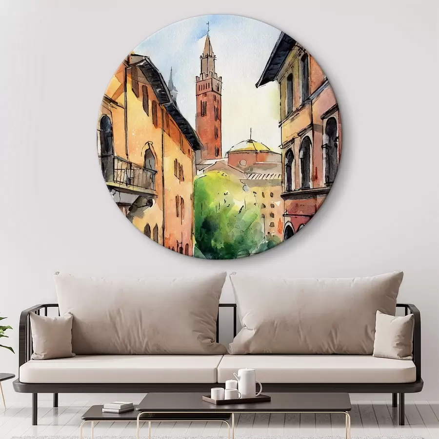 Glezna Akvareļgleznojums, kurā attēlota iela ar ēkām un kokiem r36684