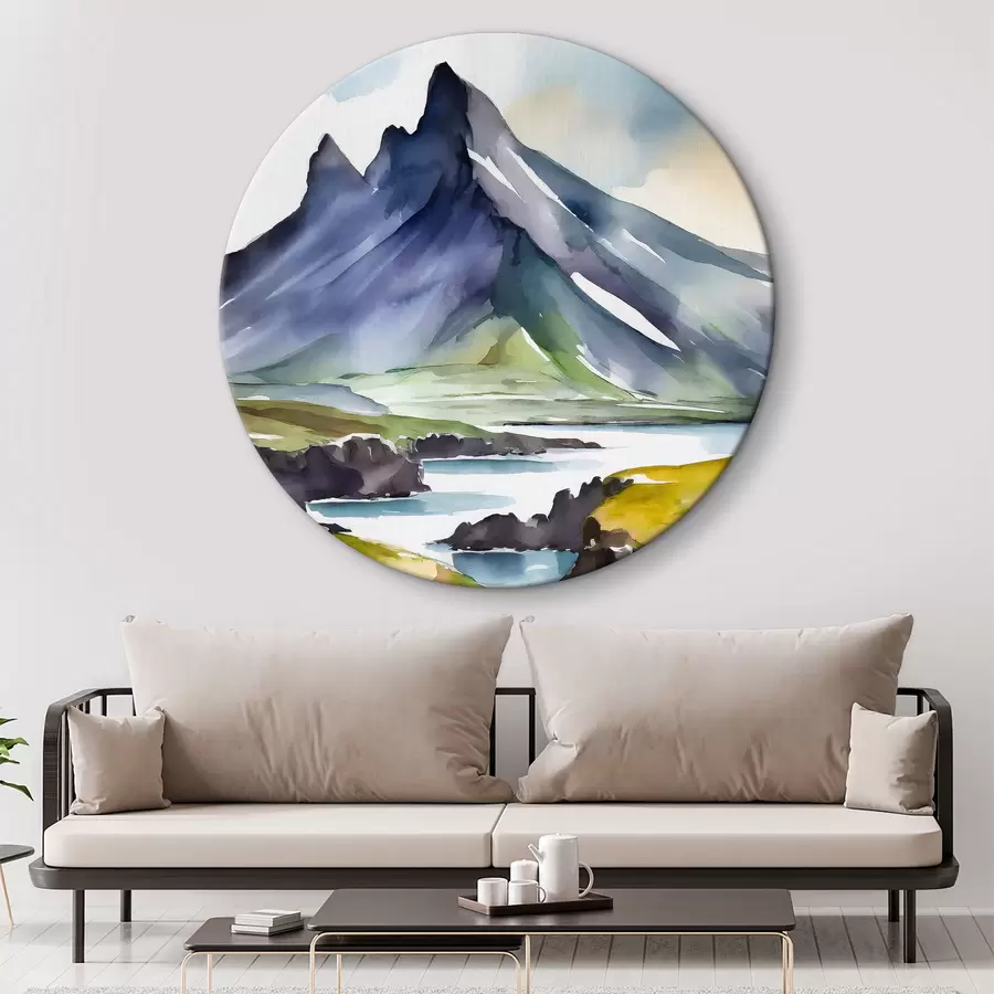 Glezna Islande Daba akvarelis, kalni, ūdenskritumi r36687