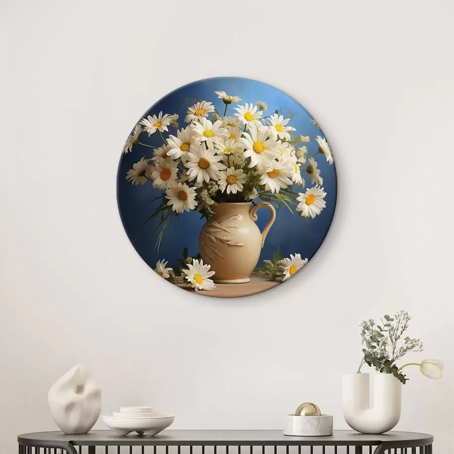 Glezna Brīnišķīgs baltu margrietiņu pušķis uz zila fona r36814