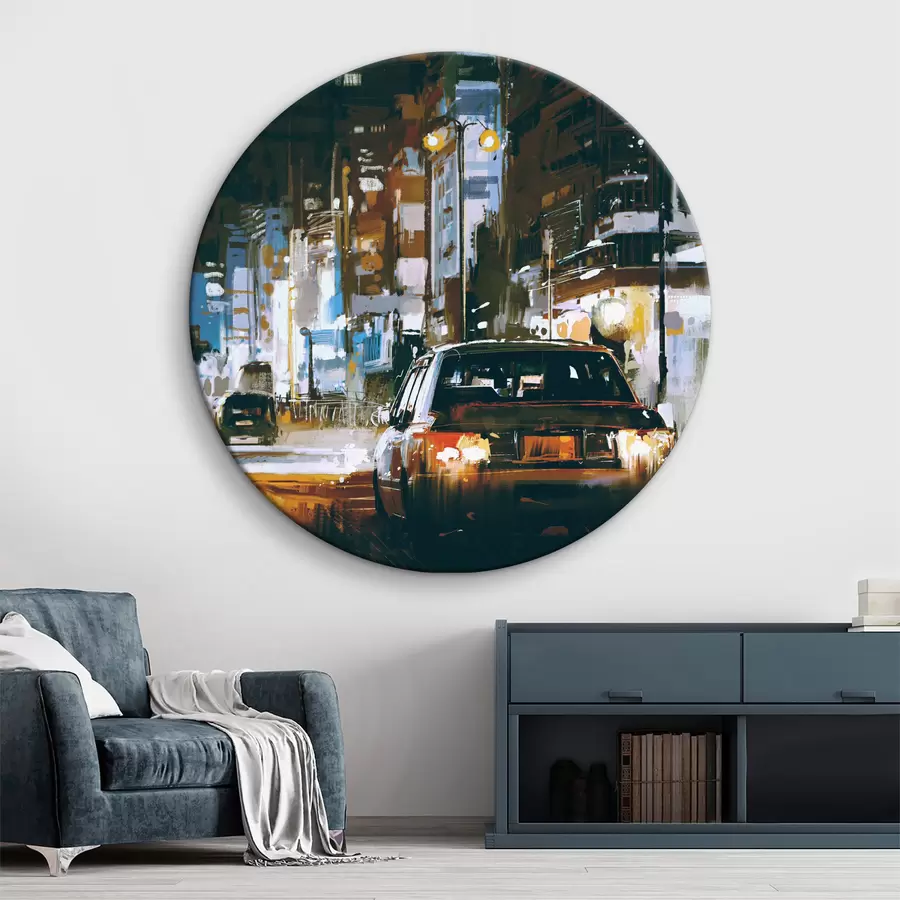 Glezna Pilsētas ainava un automašīna naktī r37085