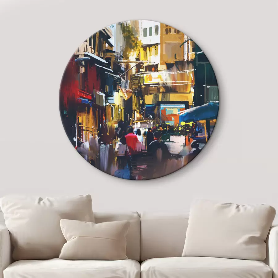 Glezna Ielas ar ēkām un ejošiem cilvēkiem r37096