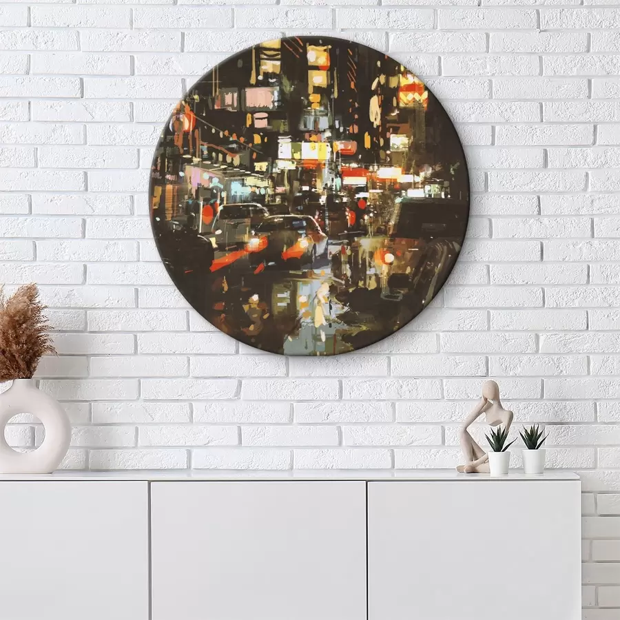 Glezna Pilsētas iela ar automašīnām un gaismām r37097