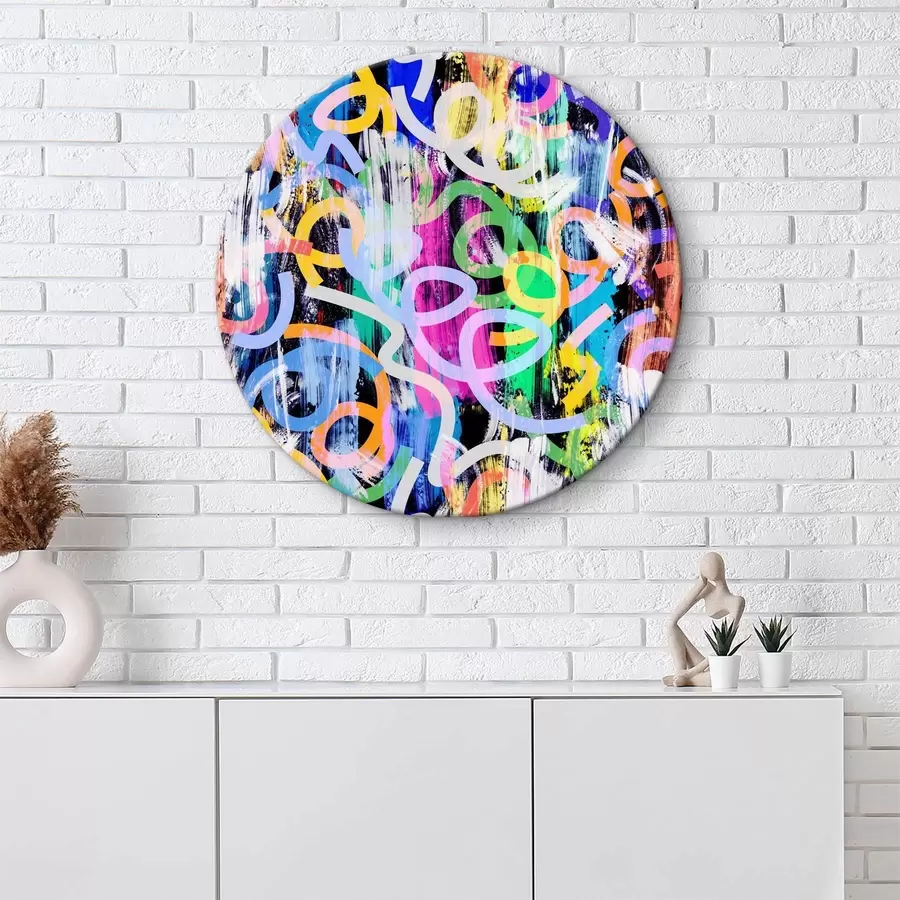 Glezna Krāsains raksts ar baltiem un ziliem apļiem r37145