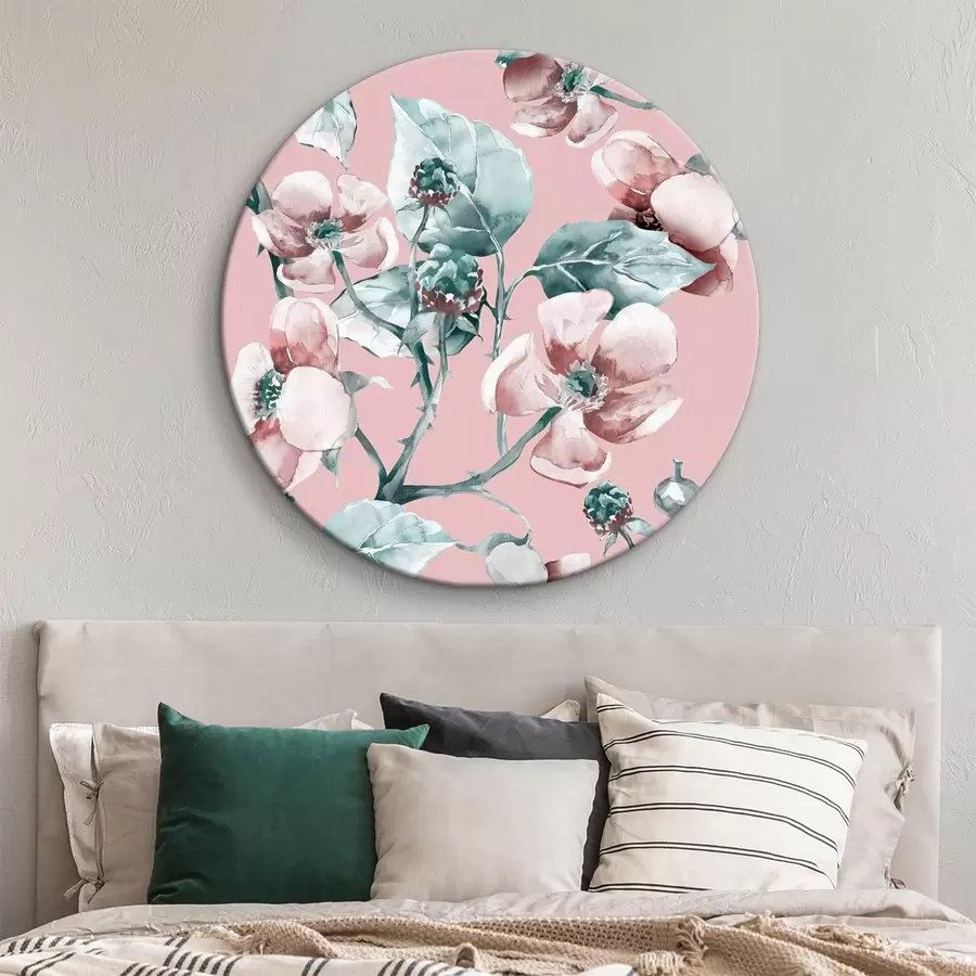 Glezna Ziedi uz rozā fona r37296