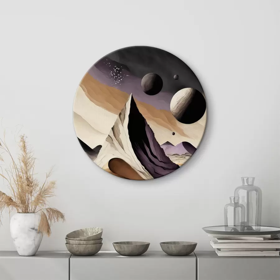 Glezna Abstraktā māksla, tuksnesis, kalni un klintis, violeta un bēša, telpa r37362