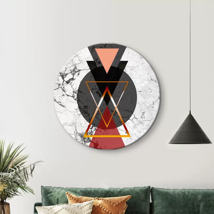 Glezna Melns un sarkans trīsstūris un aplis uz marmora virsmas r37771