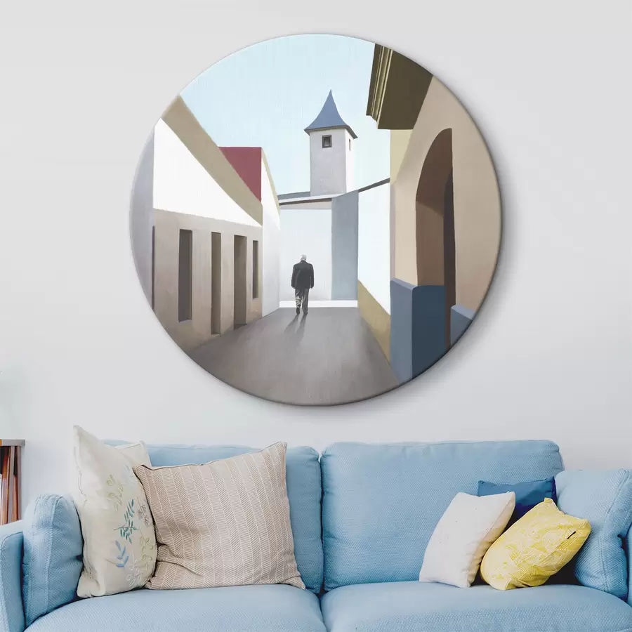 Glezna Vīrietis, kas iet pa šauru ielu r37784