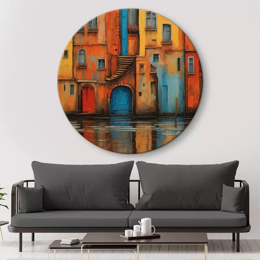 Glezna Attēls ēkas ar kāpnēm un zilām durvīm r37789