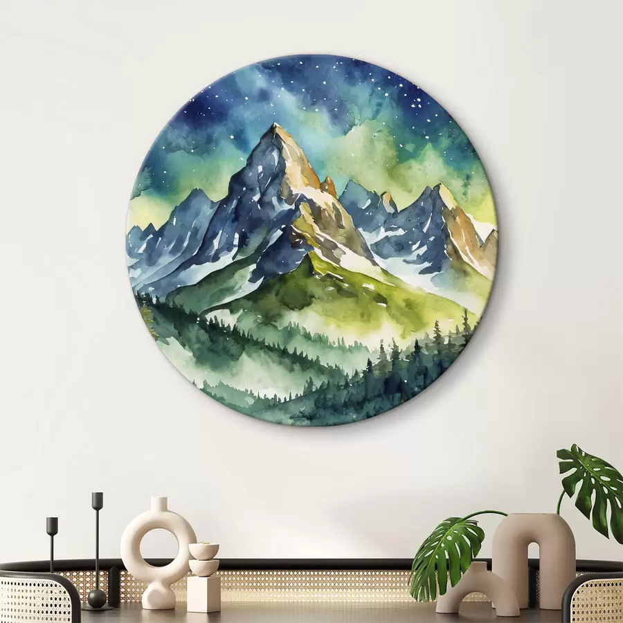 Glezna Majestātiskie kalni zem zvaigžņotām debesīm r37944