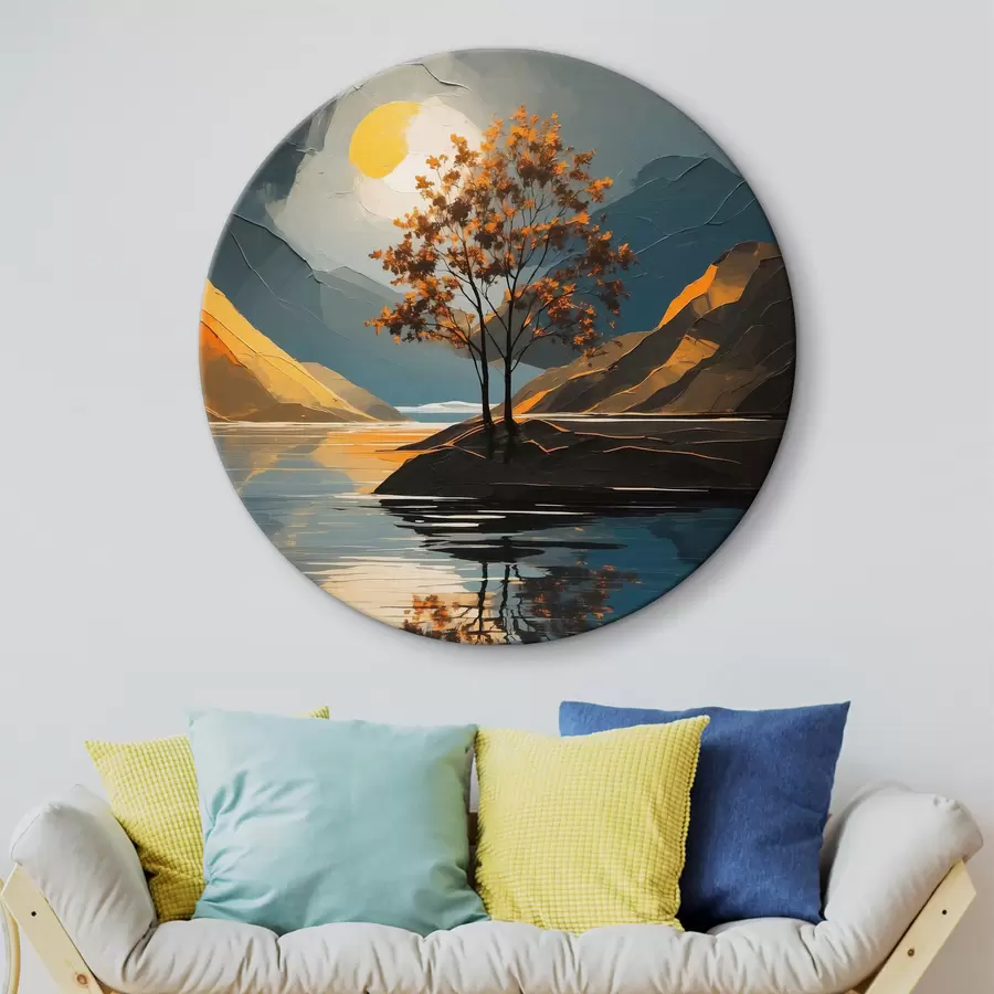 Glezna Koks uz mazas saliņas ezerā r38112