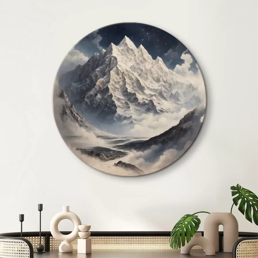 Glezna Kalns ar mākoņiem un zvaigznēm r38127