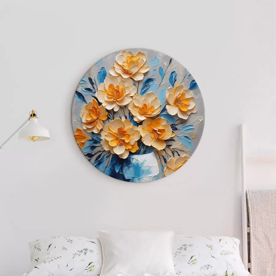 Glezna Ziedi zilā vāzē uz pelēka fona r38175