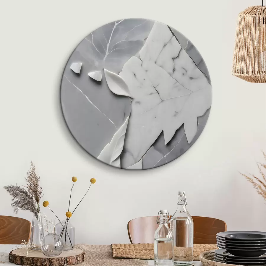 Glezna Balta un pelēka marmora virsma ar lapām r38272