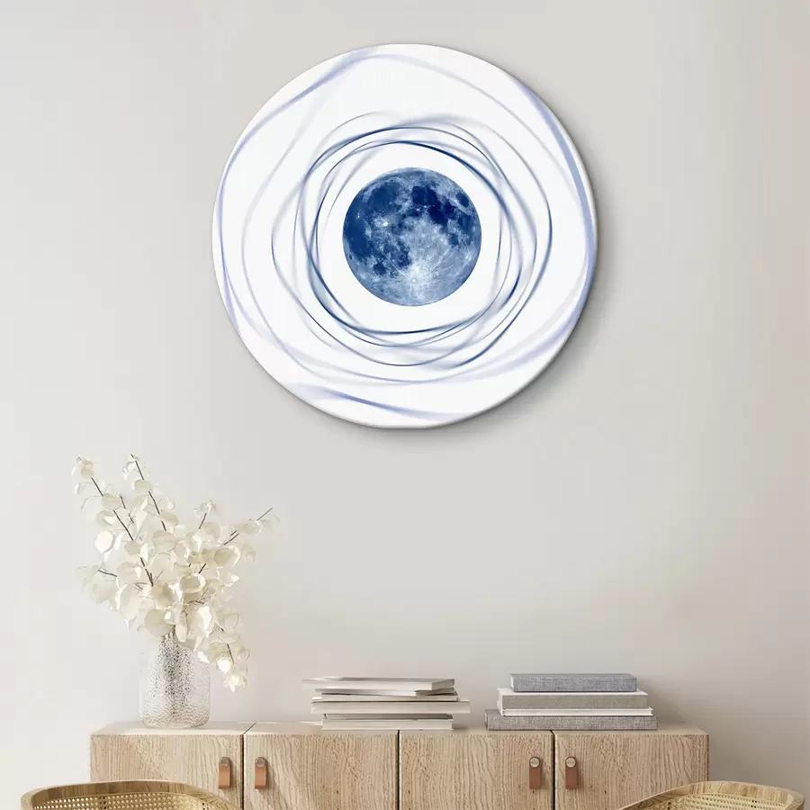 Glezna Zila planēta, ko ieskauj rotējošs aplis r38279