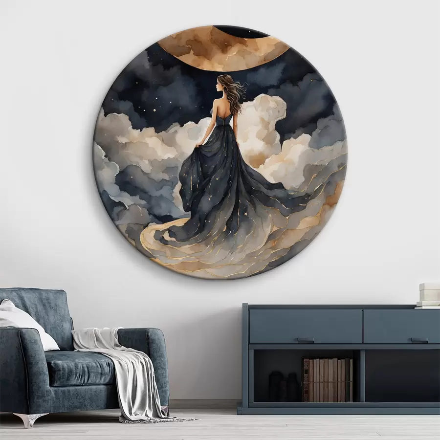 Glezna Sieviete zilā kleitā un mēness debesīs r38428