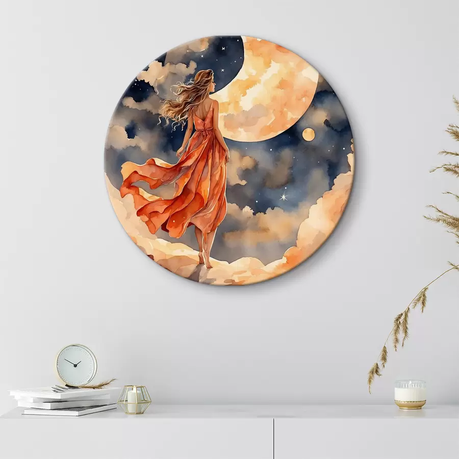 Glezna Sieviete kleitā, kas staigā pa mākoni r38440