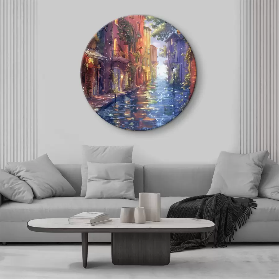 Glezna Ūdensceļš ar ēkām un kokiem r38450