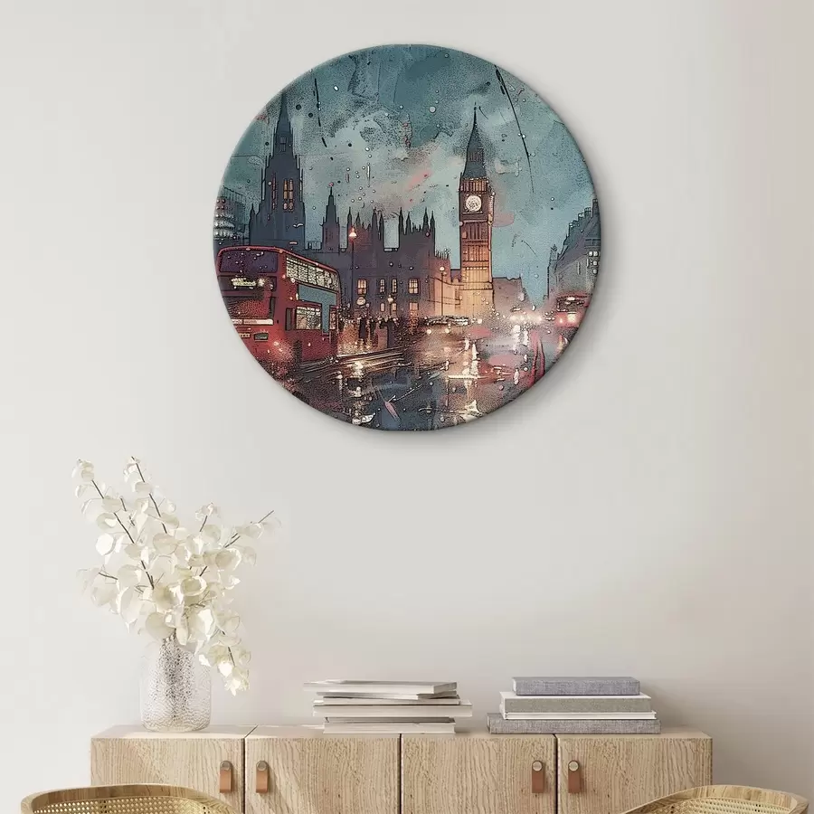 Glezna Pilsētas iela ar pulksteņa torni r38472