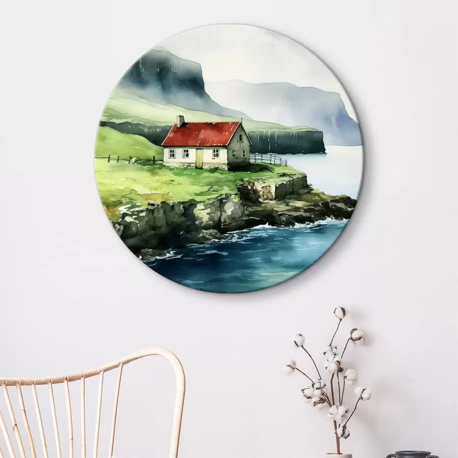 Glezna Māja uz klints virs ūdens r38478