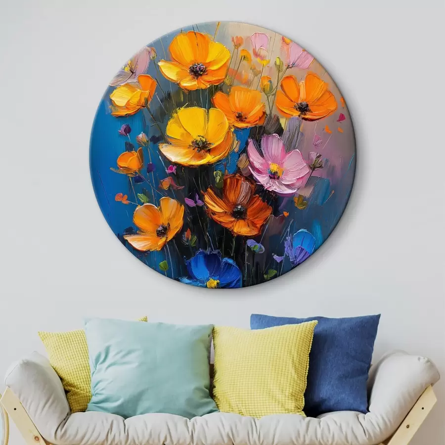 Glezna Gleznota simfonija: gaiši dzeltenas, oranžas, rozā un zilas magones ar otu r39454