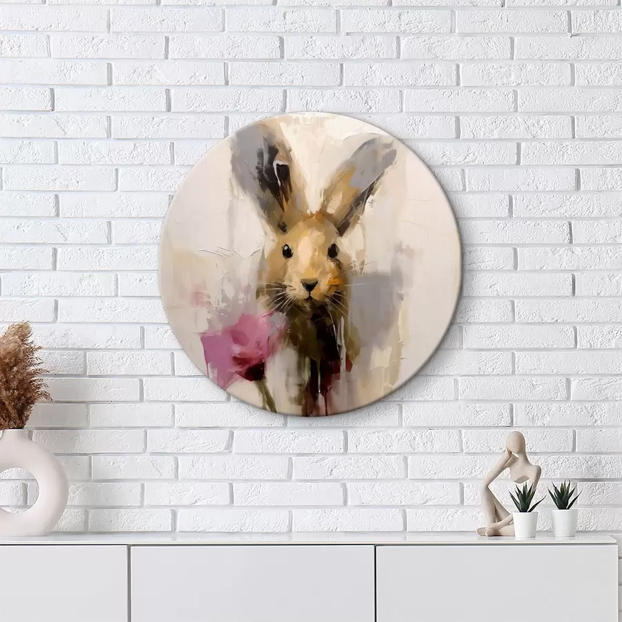 Glezna Abstrakts zaķis un zieds, pelēks, rozā, brūns r40516