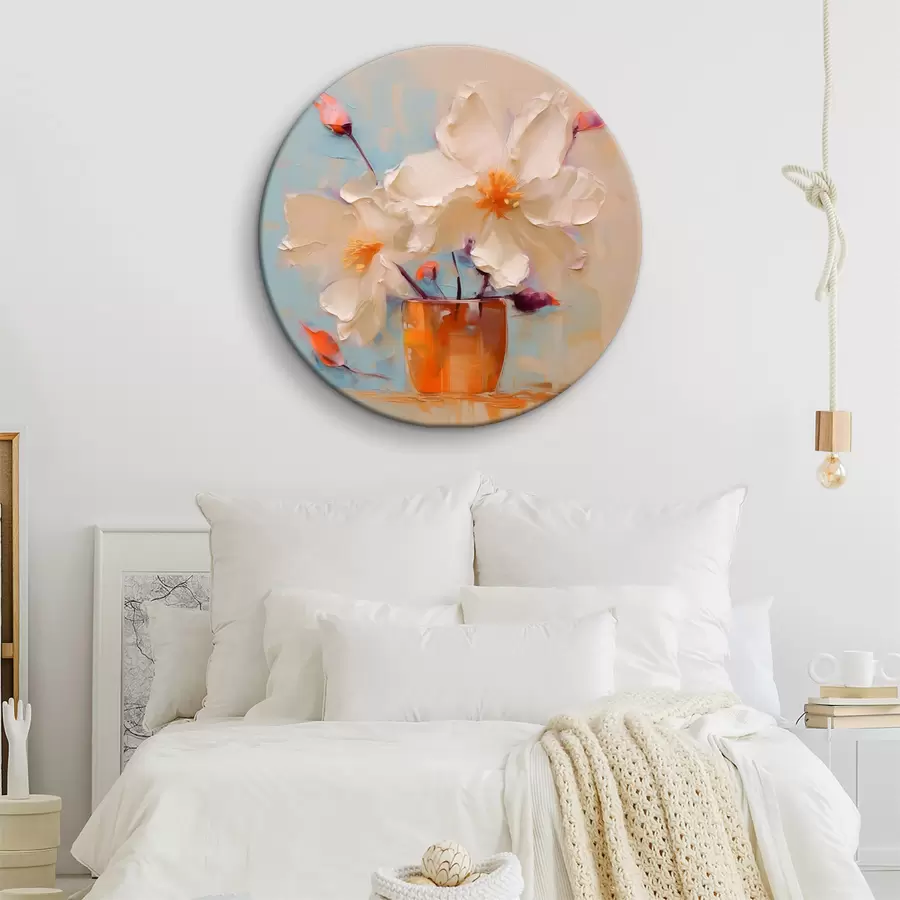 Glezna Narcises vāzē, baltas, oranžas, bēšas, zilas r40520