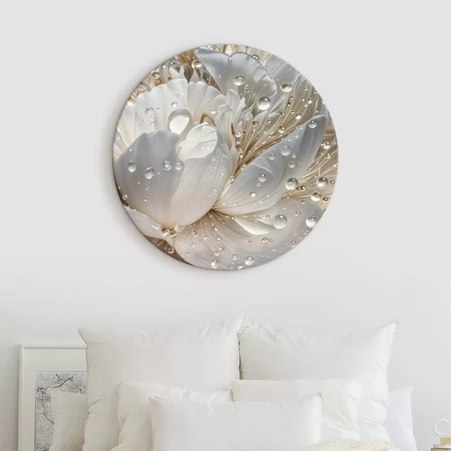 Glezna Baltās peonijas zieda tuvplāns ar ūdens pilieniem uz ziedlapiņām uz neskaidra fona r40539