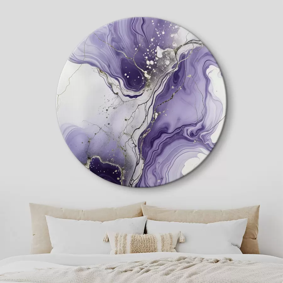 Glezna Abstrakta šķidruma mākslas kompozīcija, kas drukāta ar virpuļojošām violetām, baltām un pelēkām krāsām r40566