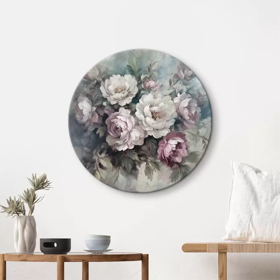 Glezna Rozā un balto peoniju pušķis uz eļļas gleznas r40582