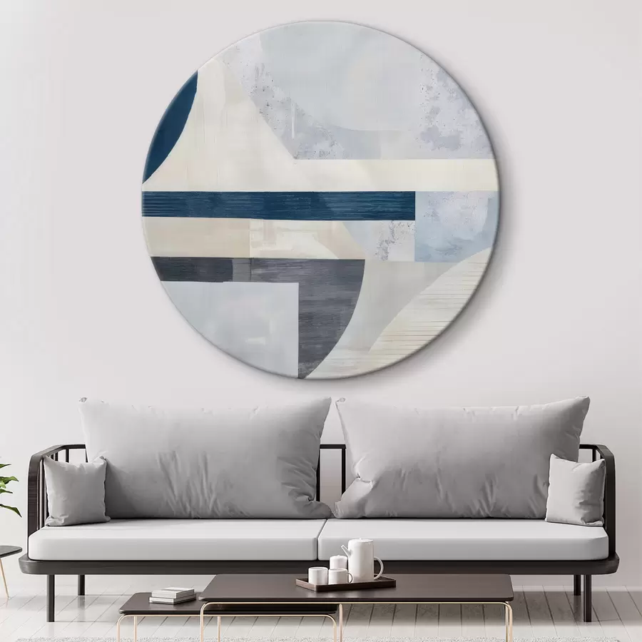 Glezna Minimālistiska abstrakcija ar ģeometriskām formām un faktūrām zilos, pelēkos un baltos toņos r40596