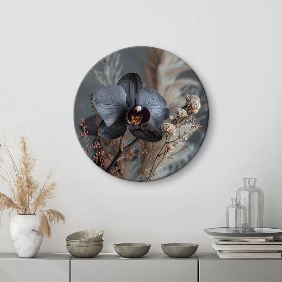 Glezna Eleganta ziedu kompozīcija ar melno orhideju un citiem kaltētiem ziediem r40661