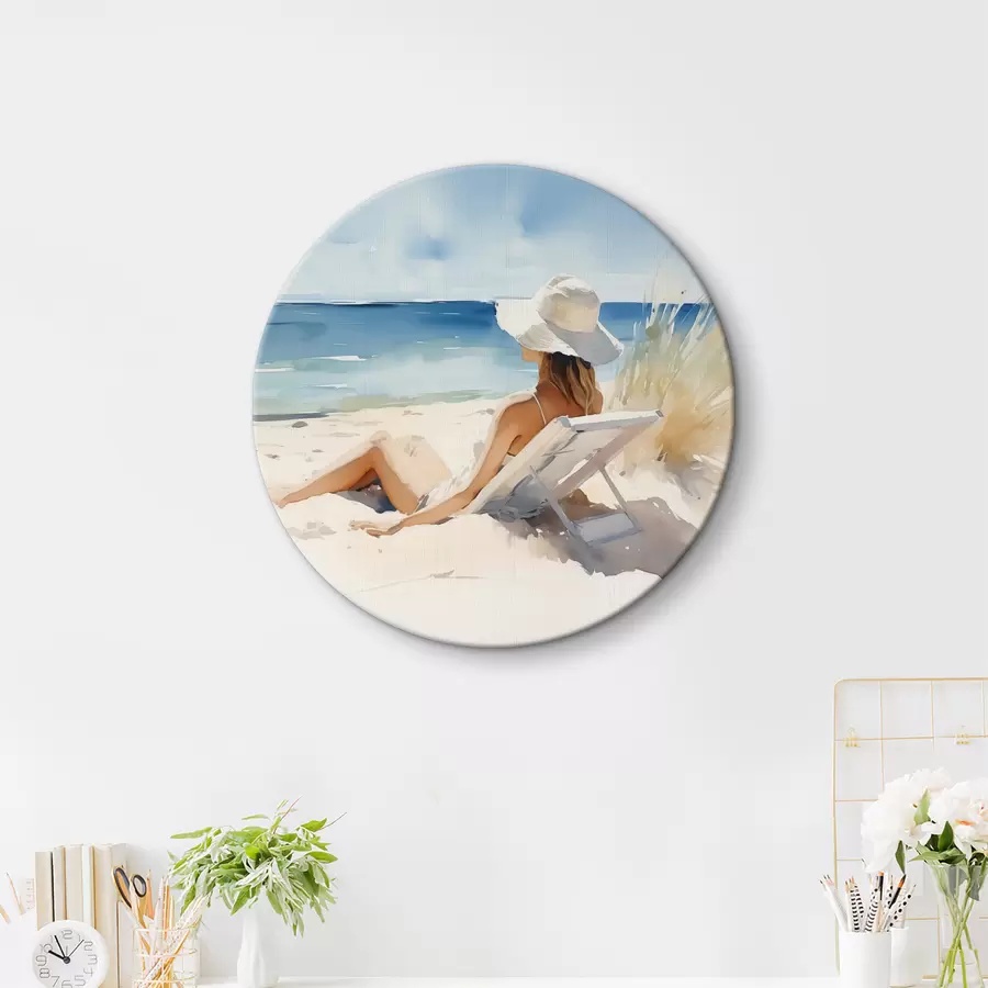 Fototapetes Meitene atpūšas pludmalē pie jūras akvarelis r40679