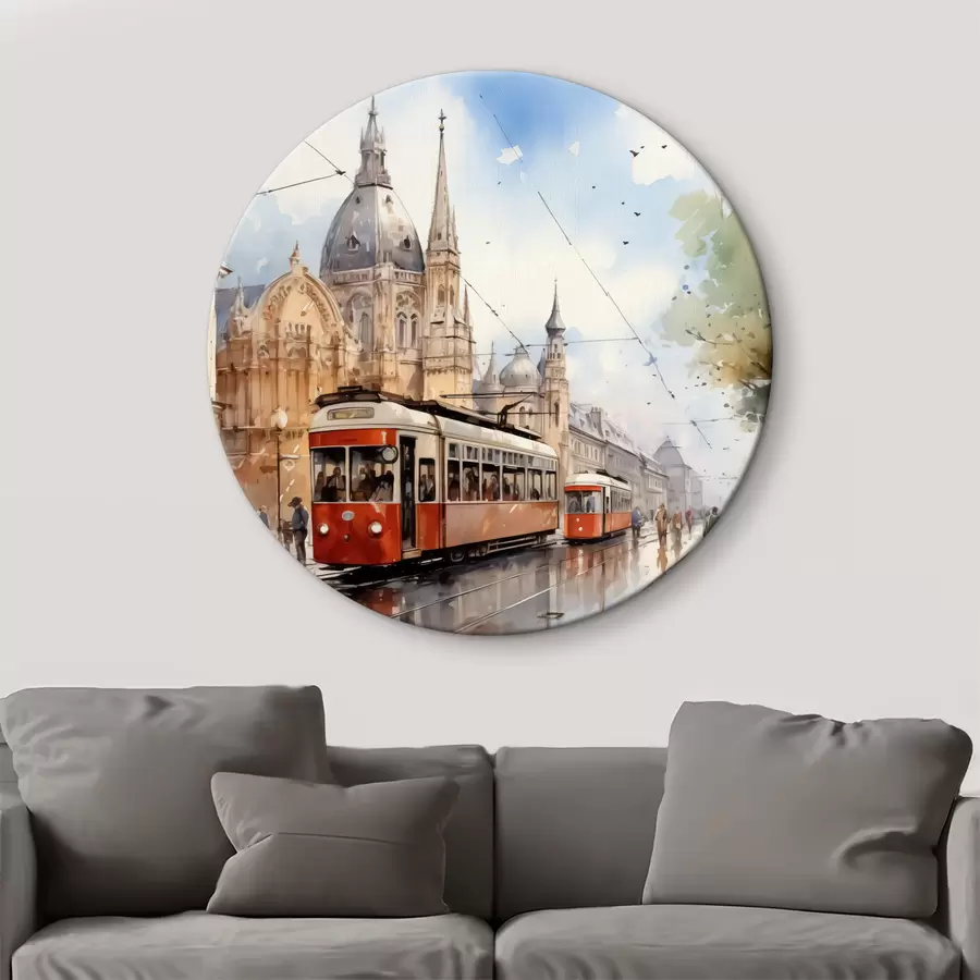 Glezna Sarkans tramvajs uz Vīnes ielas akvarelis r40732