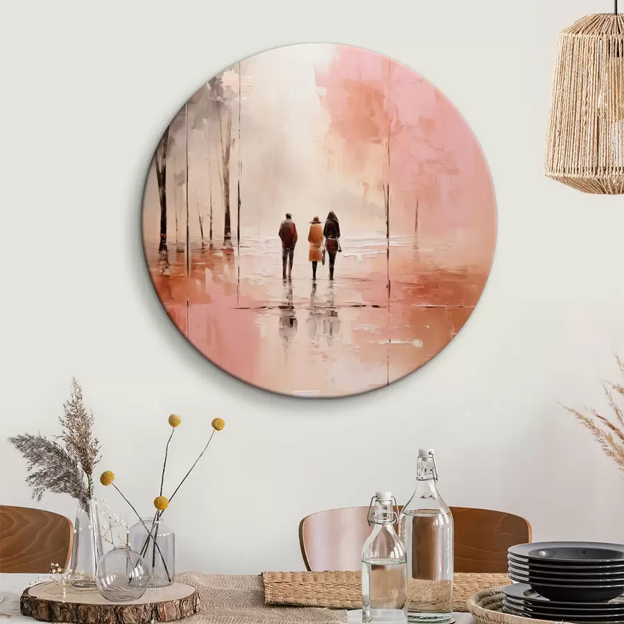 Glezna Cilvēki, kas staigā parkā abstrakcija, rozā sarkana krāsa r40802