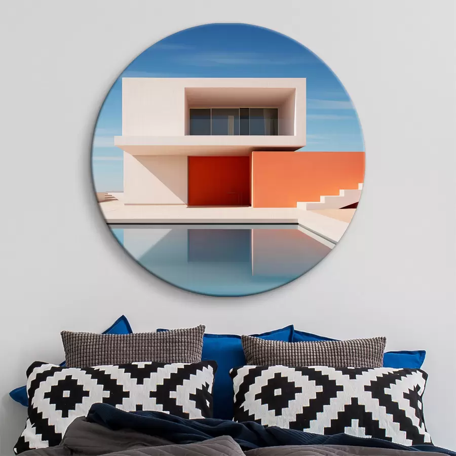 Glezna Minimālisma arhitektūras ainava, māja un peldbaseins r40811