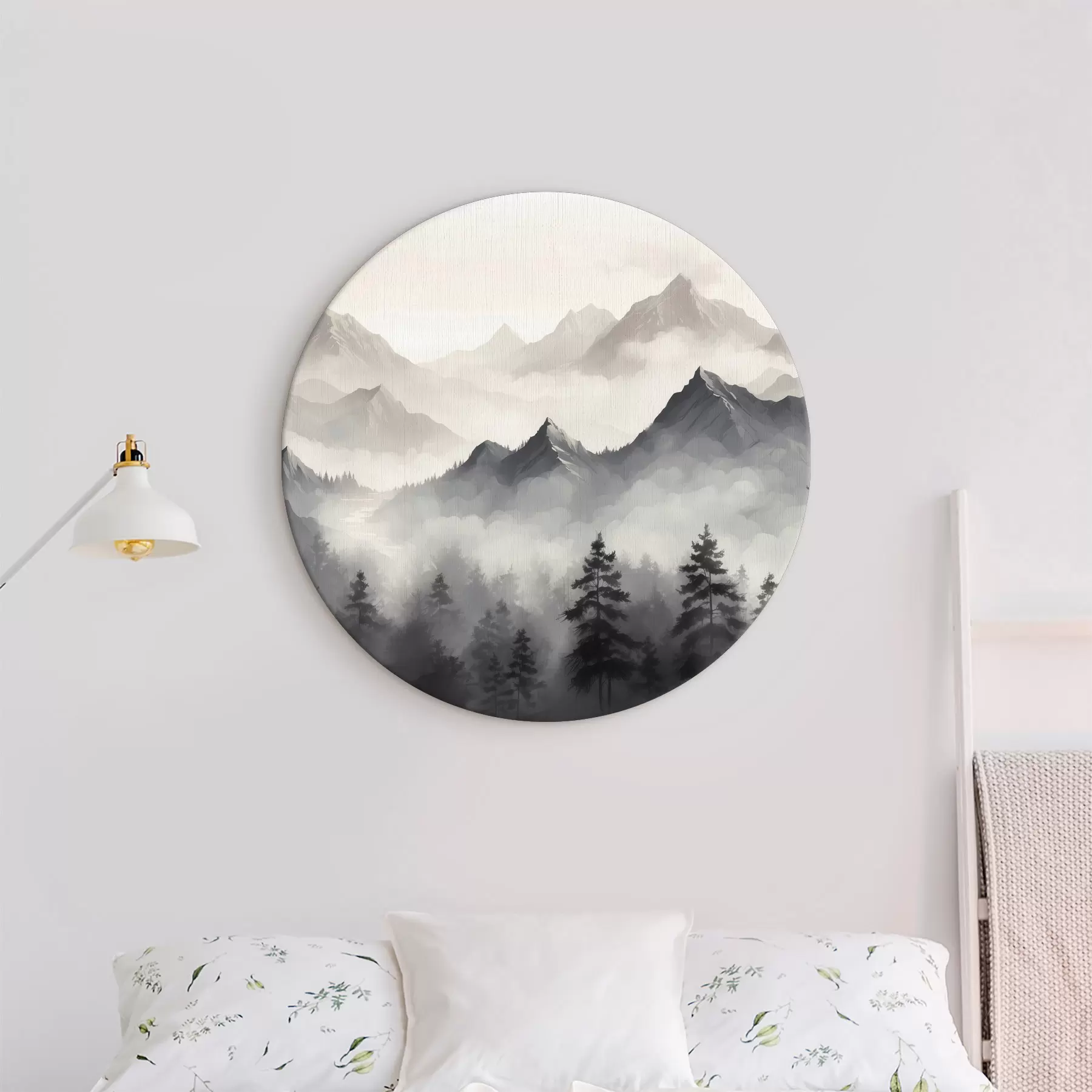 Glezna Mežs un kalni miglā r40866