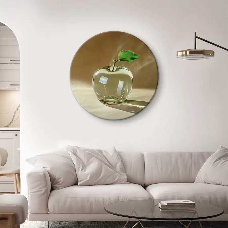 Glezna Caurspīdīgs stikla ābols uz gaiša fona r40913